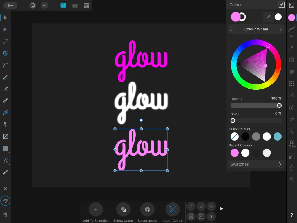 Colour applied to artistic text in affinity designer